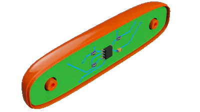 animation showing design optimisation of a plastic shell with electronic components