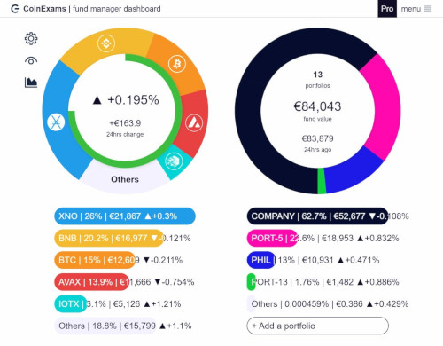 custom dashboard showing two pie chart next to each other with accounts data below each one